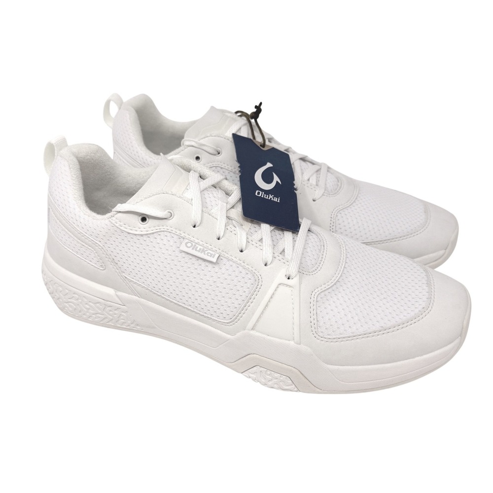 OluKai Anau Mens 14 Bright White Mesh Sneakers 10545-WBWB Low Top Shoes NEW